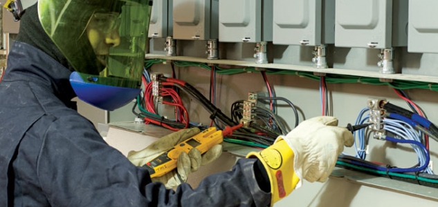 Our electrician is checking an industrial control panel